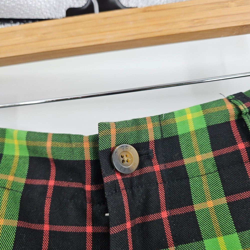 Teddy Fresh Plaid Trouser Pants Green Straight Leg Streetwear y2k Goth Size 28 - Picture 4 of 9